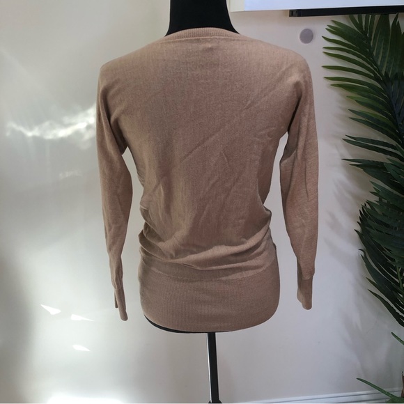 Talbots 100% Pure Merino Wool Tan Draped Front Neckline Sweater Small - Picture 7 of 7